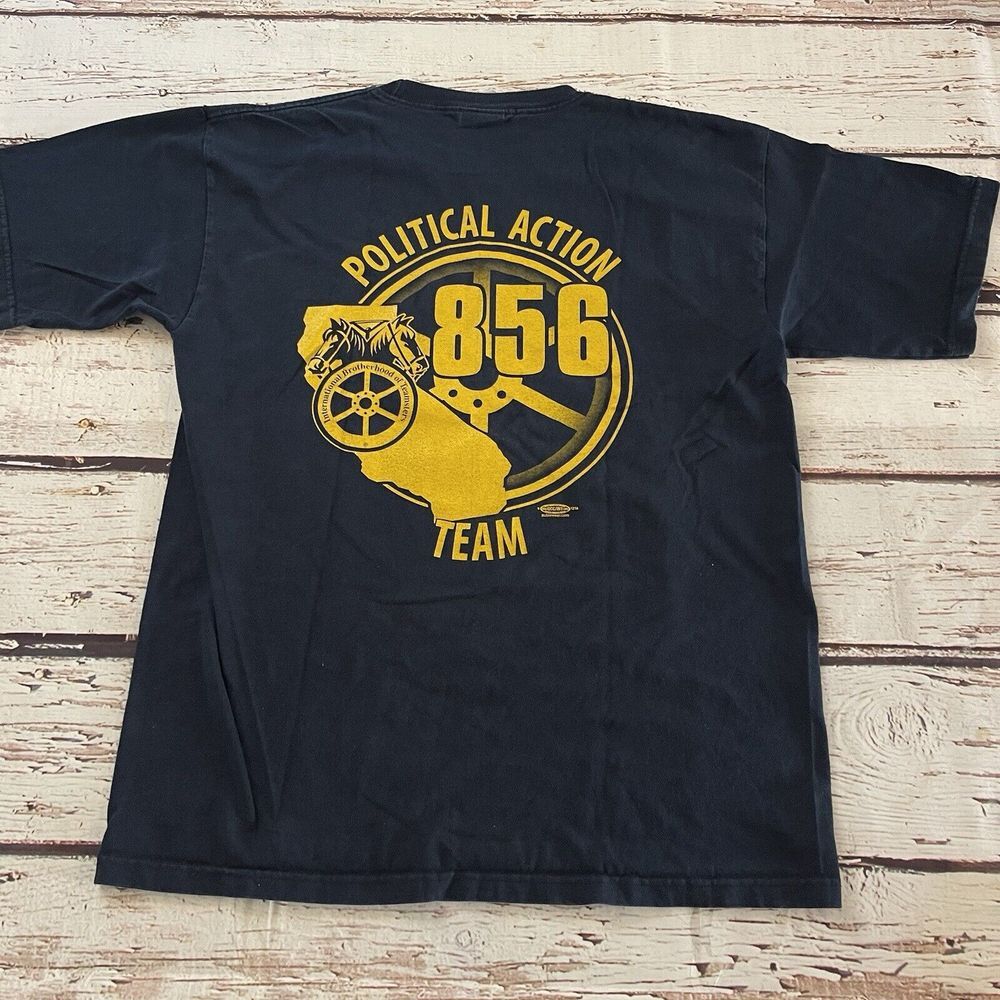 Vintage Teamsters Local 856 Political Action T‎ Shirt Mens Large Blue Union Made